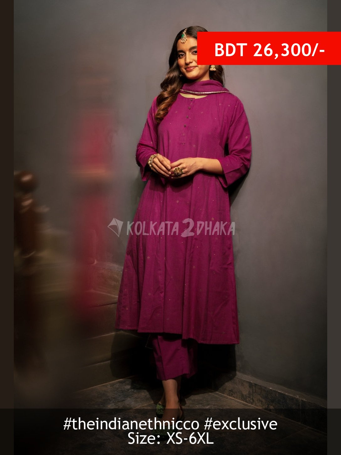 The Indian Ethnic Co Alizah Pink Rogan Handblock Printed Cotton Jhabbha Kali Suit Set (Set of 3)