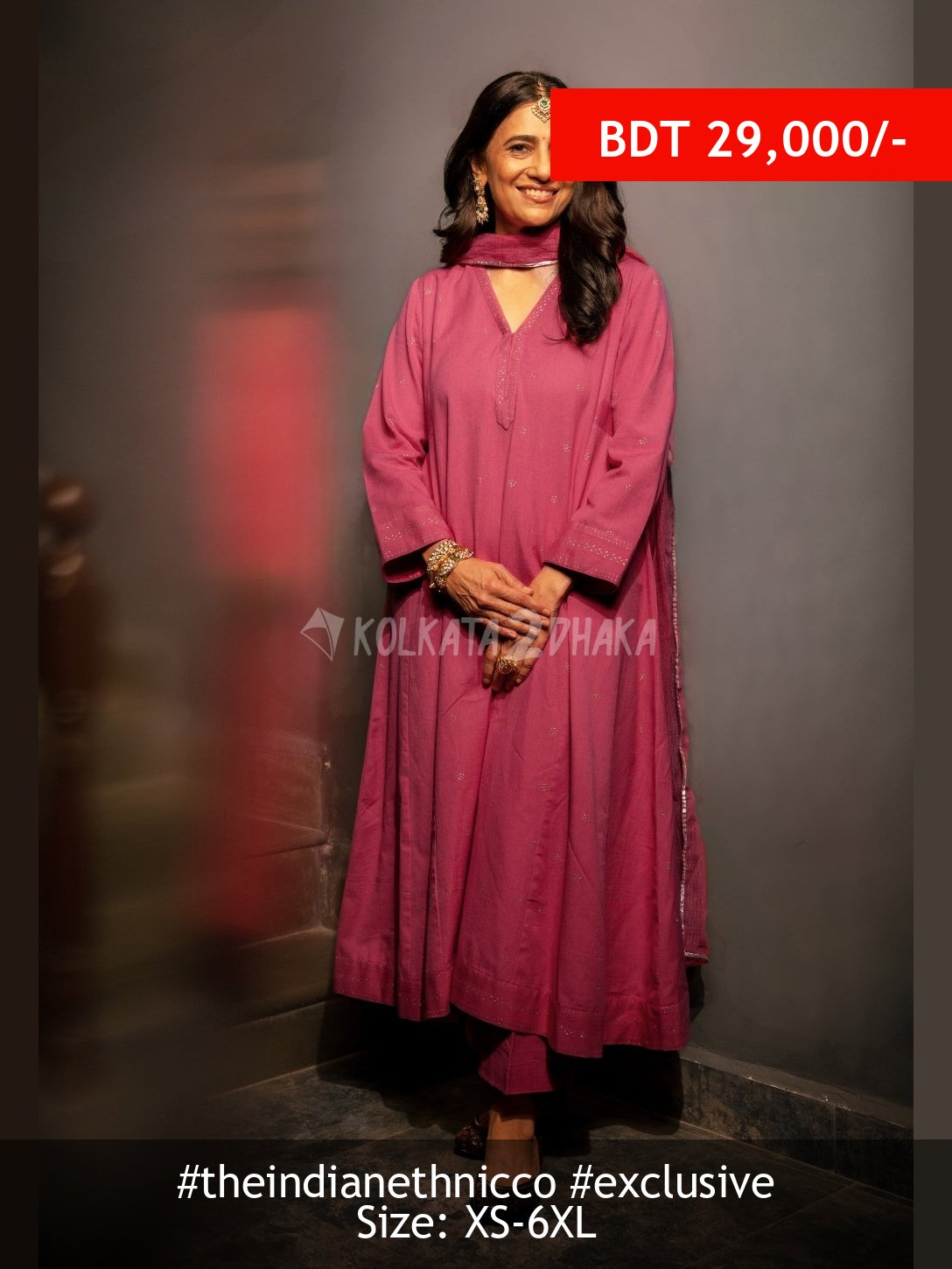 The Indian Ethnic Co Sadia Pink Rogan Handblock Printed Cotton Kali Kurta Suit Set (Set of 3)