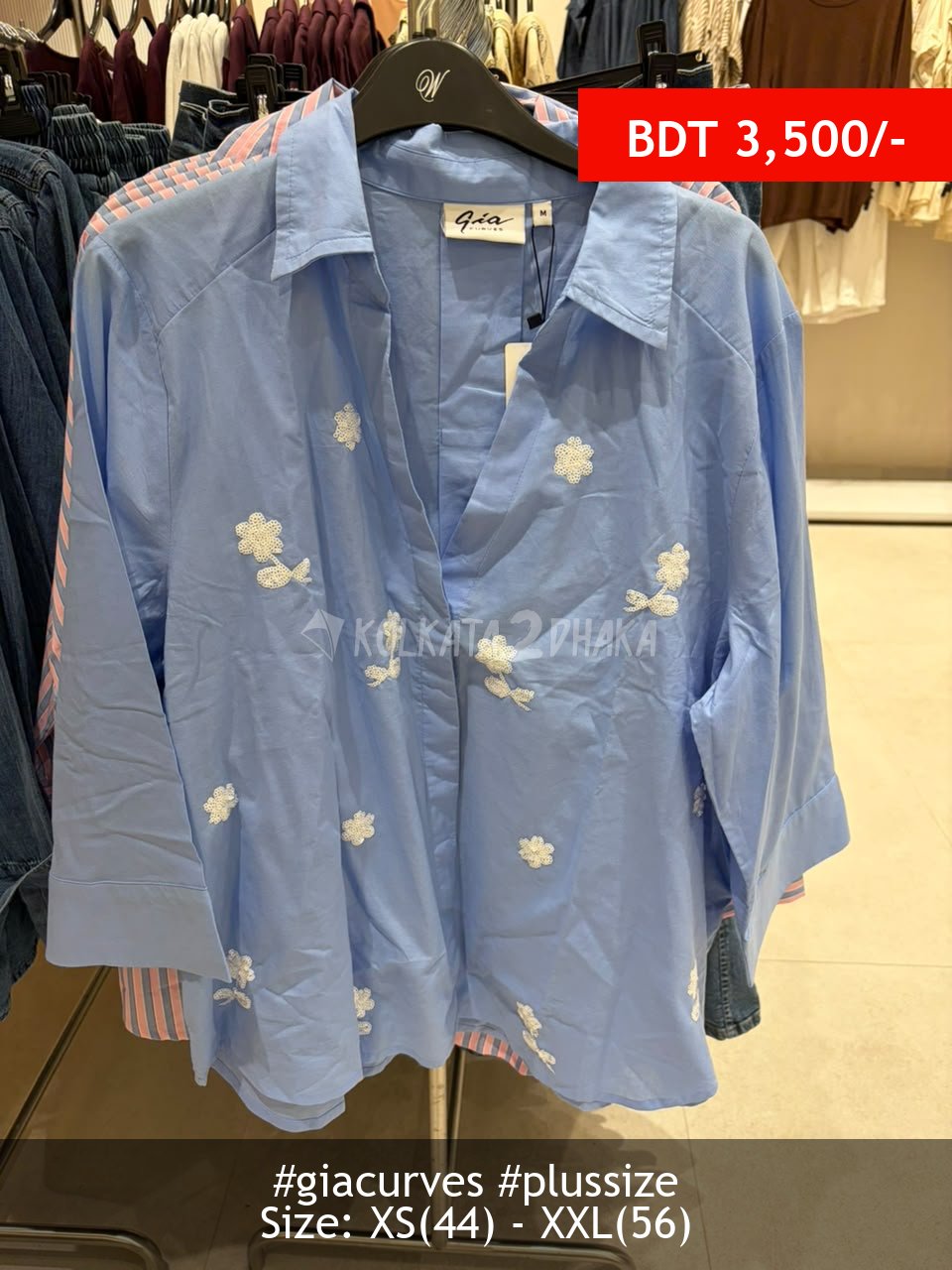 Gia Curves blue shirt