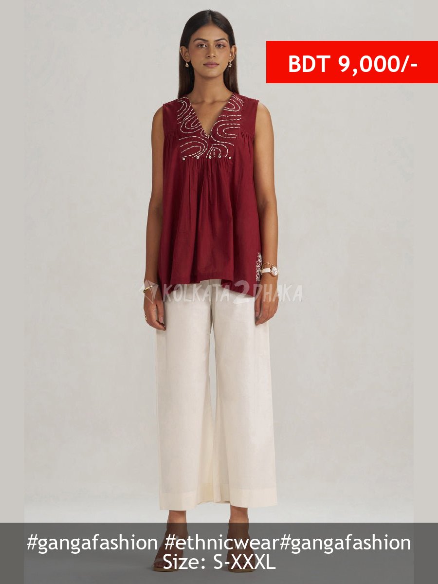 Ganga Fashion Maroon Embroidered Mul-Mul Tunic