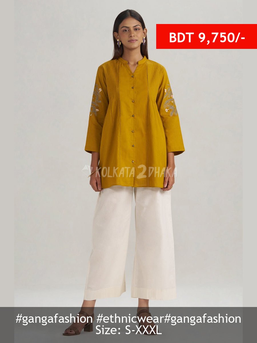 Ganga Fashion Mustard Mul-Mul Embroidered Tunic