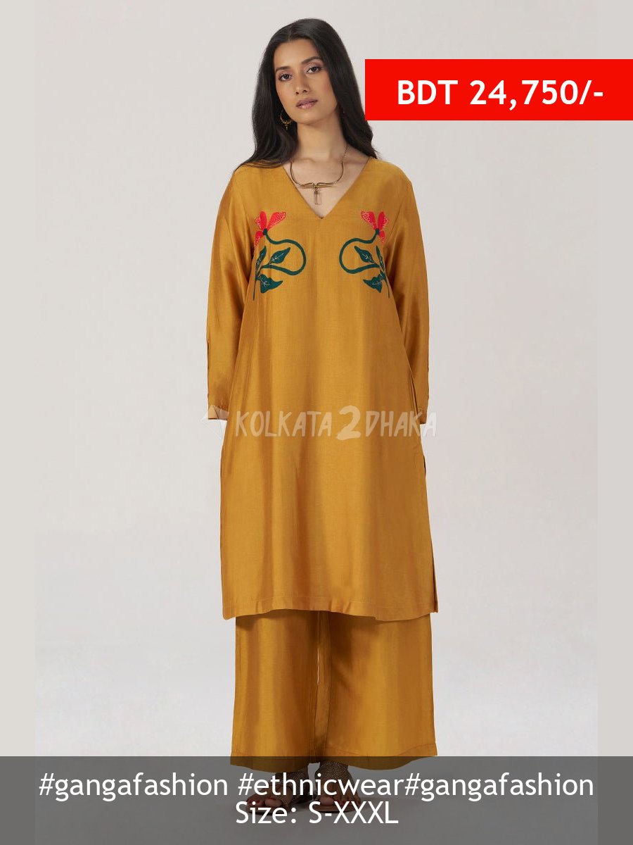 Ganga Fashion Mustard Floral Silk Festive Co-ord Set